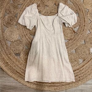 Abercrombie & Fitch Cream Puff-Sleeve Midi Dress